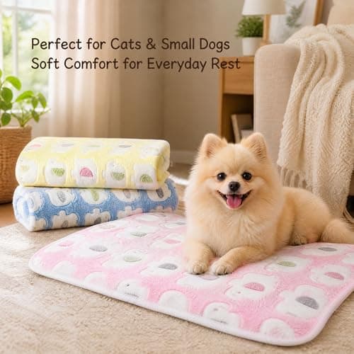Xiansini Cat Blanket 3 PCS 60x40cm Cotton, Soft Pet Blankets for Cats and Small Dogs Pink Yellow Blue, Puppy Blanket Kitten Blanket for Travel Outdoor Crate Sofa Bed, Small Pet Blanket 3 Pack — view 5