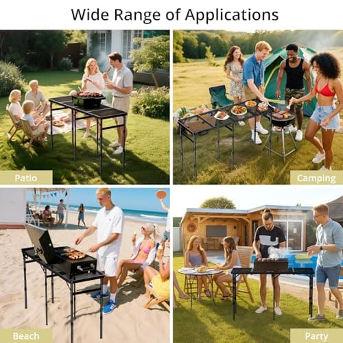 Anbte Folding Grill Table, 3 Adjustable Height Folding Camping Table with Heat-Resistant Mesh Tabletop, Lightweight Portable Handle for RV Camping, Outdoor Garden BBQ, 116 x 40cm, Black — view 6