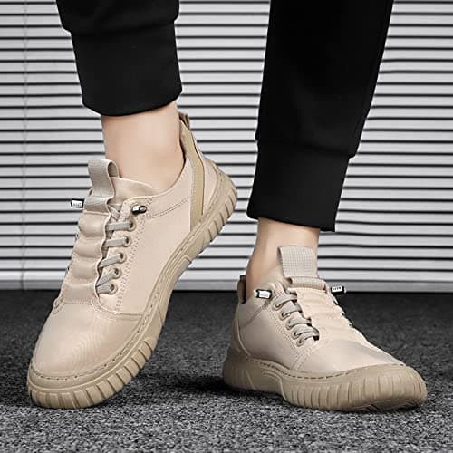 Men's Canvas Trainers Slip on Wide Width Casual Sneaker Comfy Outdoor Travel Walking Shoe Fashion Non Slip Sport Jogging Shoes Business Holiday Trainer (Khaki, 8) — view 2