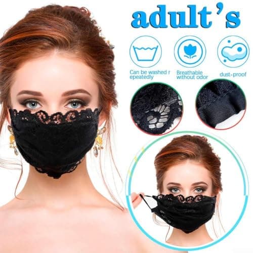 Women Lace Face Protector, Ear Hanging Style Breathable Sunscreen Mask, Lightweight Quick Dry Reusable Facial Cover for Shopping Hiking Camping Daily Use(One Size Black) — view 4