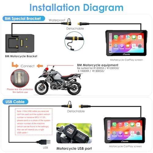 Carpuride W702B Motorcycle Carplay Screen with Mount for BMW Motorbike — view 5
