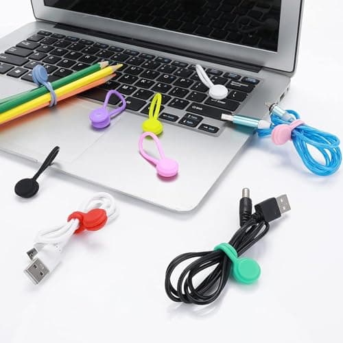 HUANYO Magnetic Cable Organizers - 2 Sizes Combo (4pcs 4.3" + 4pcs 7.5") - Reusable Silicone Wire Management Ties for Cable Bundling, Office Home Travel, Assorted Colors, 8-Pack — view 5