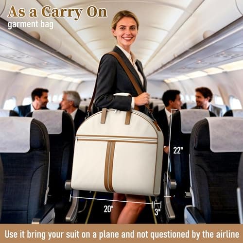 MISSLO Carry on Garment Bags for Travel for Women 56" Foldable Dress Bag with Large Pockets Bag Suit Luggage Garment Bag with Shoulder Strap for Business, Wedding, Hanging Clothes, Beige — view 2