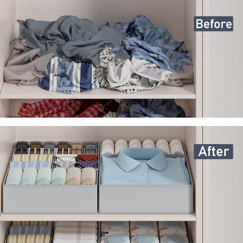 DIMJ 12 Pack Drawer Organisers Foldable Storage Box Fabric Drawer Dividers Wardrobe Storage Organiser Storage Cubes for Bras, Socks, Underwear, Ties, Scarves, Cosmetics — view 4