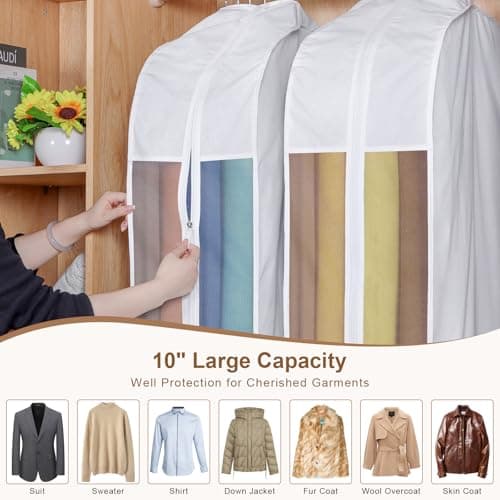 Syeeiex 3x Luxury Cotton Garment Bags for Hanging Clothes, 43 inch Suit Bag — view 5