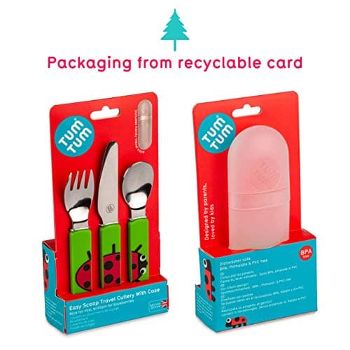 TUM TUM Toddler Cutlery Set with Travel Case, 3 Pcs Kids Cutlery Set Stainless Steel Includes 1 x Fork/Spoon/Knife, Kids Travel Cutlery Sets, BPA Free (Ladybird) — view 6
