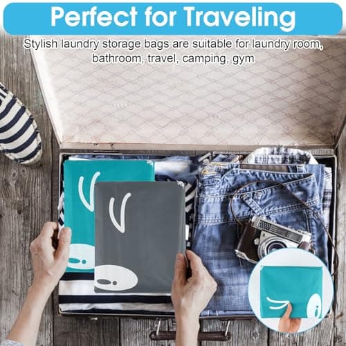 2 PCS Travel Laundry Bags, 24" x 36" Portable Large Laundry Bag (Grey,Blue) — view 5
