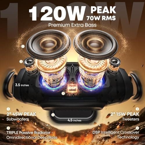 W-KING Bluetooth Speaker, 120W Max Portable Loud Wireless Boombox IPX6 — view 2