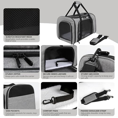 Yipincover Carriers Soft-Sided Pet Carrier for Medium Large Cats Dogs 15lbs 20lbs,Ventilated Design,Portable Carry Handle,Collapsible Carrier for Kitten Puppy(X-Large,Grey&Black) — view 3