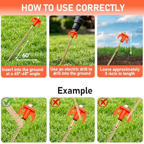 HUIXRKE Tent Pegs Metal Heavy Duty 20cm X 20 Pack - Awning Pegs with Carry Case - Screw In Tent Pegs with Drill Adapter - Rock Pegs for Hard Standing Camping - Galvanised Steel — view 6