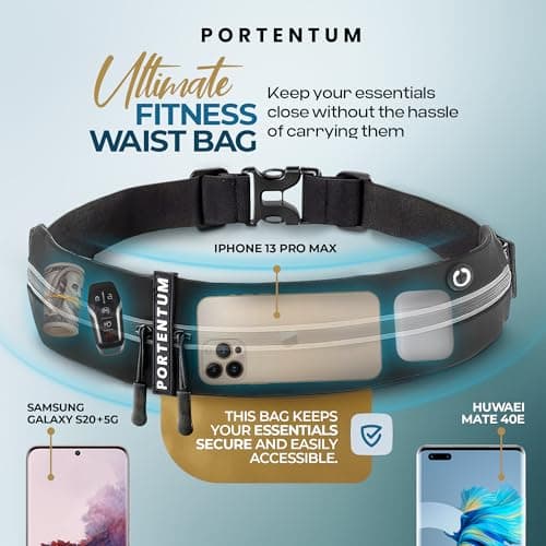 PORTENTUM Running Belt with Waterproof Adjustable Elastic Strap, Unisex Sweatproof waistpacks with Large Capacity, Perfect for Running and Outdoor Activities — view 2