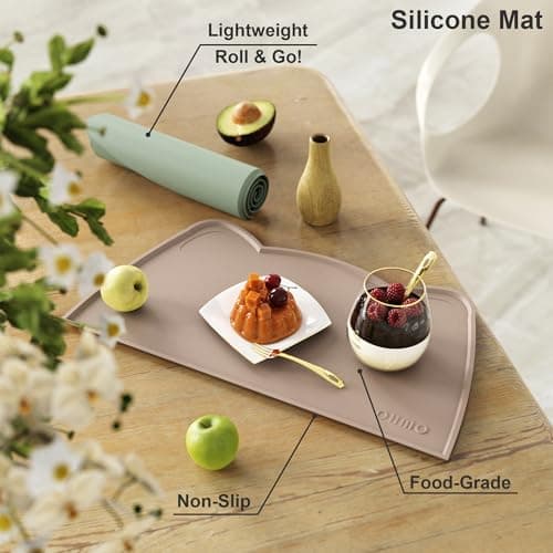 OHMO Silicone Cat Food Mat for Food&Water Bowls, 46x25cm, Beige — view 5