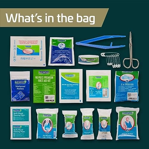 90 Piece Premium Kit Includes Eyewash, 2 x Cold (Ice) Packs and Emergency Blanket for Home, Office, Car, Caravan, Workplace, Travel - Astroplast First aid Kit Bag (Pack of 2) — view 3