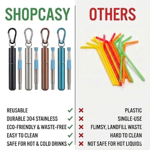 Metal Straws Reusable Drinking, 4 Pack Foldable Travel Straws with Carry Case, 304 Stainless Steel, Adjustable Length up to 23cm, Includes Cleaning Brush, Eco-Friendly — view 5