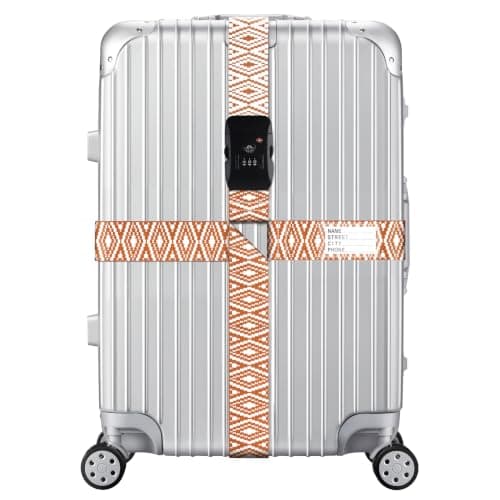 Veki Print Cross Luggage Straps with TSA Approved Lock, 1, Brown Diamonds