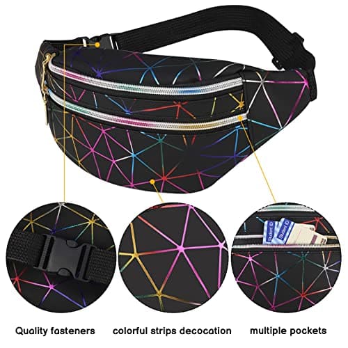 FANTESI 2 Pack Shiny Bumbag Waist Bag Fanny Pack Double Zipper Belt Bag — view 2