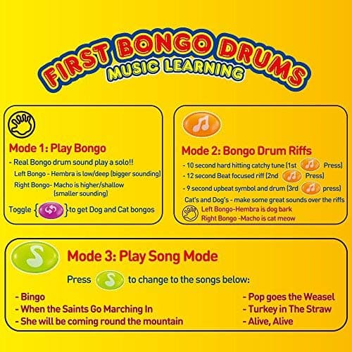 WEofferwhatYOUwant Baby Bongo Drums – Musical Toy with Animal Sounds, Classic Songs & Projector Lights | 3 Play Modes & Soft Volume | Travel Size for Babies 6+ Months | Batteries Included — view 4