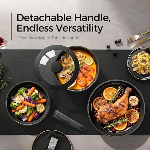 naturepan 5 PCS Ceramic Cookware Set, Stainless Steel Exterior Pots and Pans Set Non Stick, 10x More Durable Super Ceramic Coating, for Induction Hob Pan Set (Black) — view 4