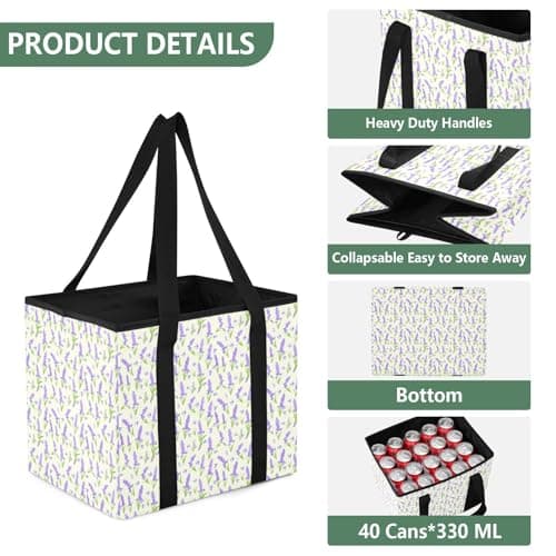 Grckit Car Trunk Organizer Lavender Flowers Heavy Duty Collapsible Storage Tote Bag with Reinforced Handles for Shopping Travel Picnic — view 3