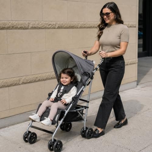 Asalvo Buggy, Compact Folding, Children's Buggy with 5-Point Safety Belt, Lightweight Pushchair with UV Protection 50+, Suitable for up to 22 kg, Grey/Cream — view 4