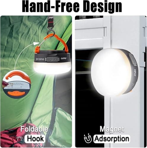 2 Pack Camping Lanterns, USB Rechargeable LED Tent Light with Magnetic Base — view 5