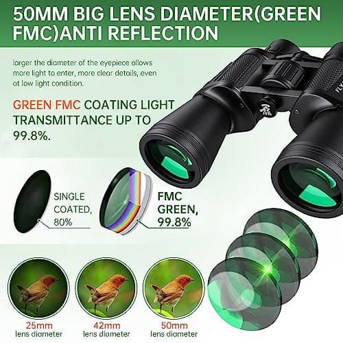 20x50 High Powered Binoculars for Adults, Waterproof Compact Binoculars with Low Light Vision, Ideal Essenstials for Travel Camping Bird Watching Cruise Hunting Football Games (Carrying Bag Included) — view 5
