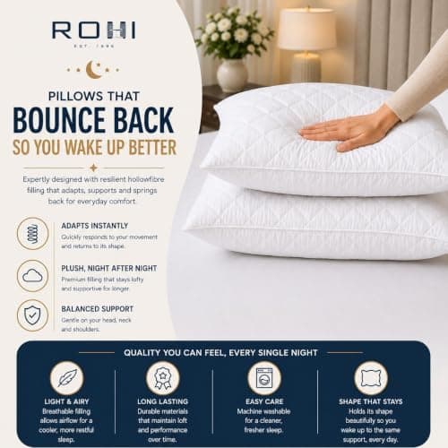 Rohi Luxury Microfibre Quilted Bed Pillows 8 Pack | Down Alternative Hotel Quality Pillows | Anti-Allergy & Breathable Neck Pillow | 45 × 66 cm — view 4