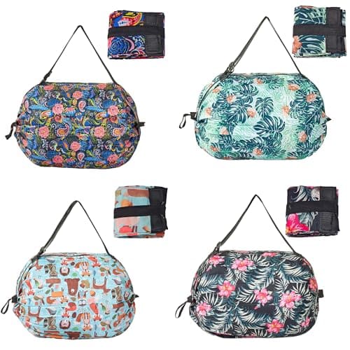 XKE-X 4 Pack Foldable Reusable Shopping Bags - Thickened 210D Nylon Waterproof Grocery Tote with Zipper & Adjustable Straps, Compact Travel Duffel Bag for Groceries, Beach, Storage-Group 1