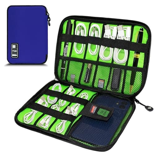 Miavers electronic organizer, electronic accessory pack, travel cable organizer, suitable for iPad Mini, hard drive, cable, charger (Navy Blue, Single Layer- Medium)