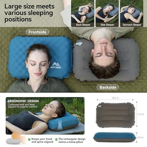 MARCHWAY Inflatable Camping Pillow with Soft Foam Top & TPU Air Bladder, Dual-Sided Support for All-Season, Lightweight Compact Travel Pillow for Hiking, Backpacking, Airplane, Car (Blue) — view 2