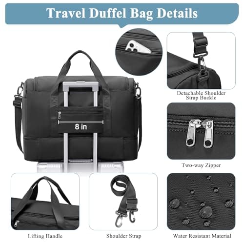 Large Travel Duffle Bag,Carry on Overnight Weekend Bag with Shoes Compartment,Weekender Bags for Women for Travel Business Trips Sport Hospital, Black 3Pcs Set, L, Practical/Utilitarian — view 6
