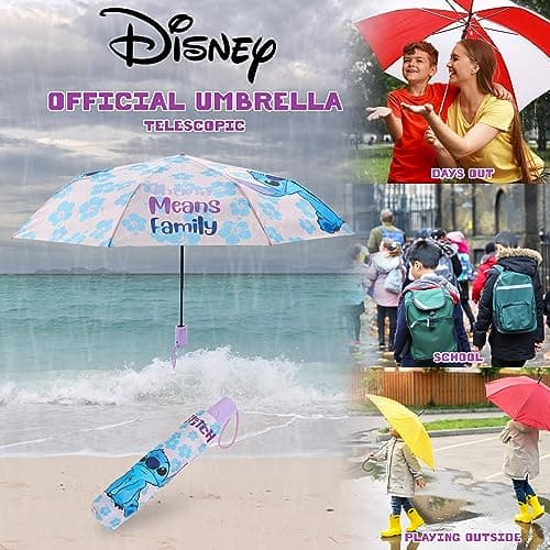 Disney Automatic Umbrella for Adults Teens Kids - Folding Telescopic Umbrella Lightweight Travel School Work - Stitch Gifts (Purple Stitch) — view 6
