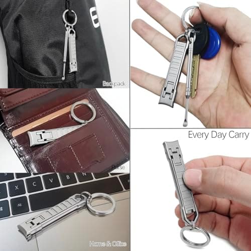 VOGARB Keychain Nail Clippers for Men Fingernail and Toenails, Portable Ultra Sharp Finger Nail Clipper with Nail File and Earpick Set, Folding Slim Design for Travel, Home, Working, Purse, Backpack — view 4