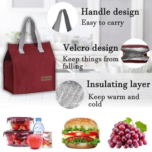 HZYUEKUN Lunch Bags for Women Men, Reusable Insulated Leak-Proof Portable Tote, Waterproof Container for Kids Girls Boys Adults, Thermal Cooler Box Adults Work School Travel Picnic(Wine Red) — view 4