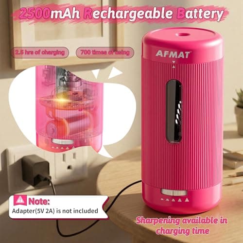 AFMAT Fully Automatic Electric Pencil Sharpener, Auto in & Out, Rechargeable Hands-Free Pencil Sharpener for Jumbo & Colored Pencils (6.5-12mm), Portable for Home/Classroom/Office, Rose, PSC3 — view 5
