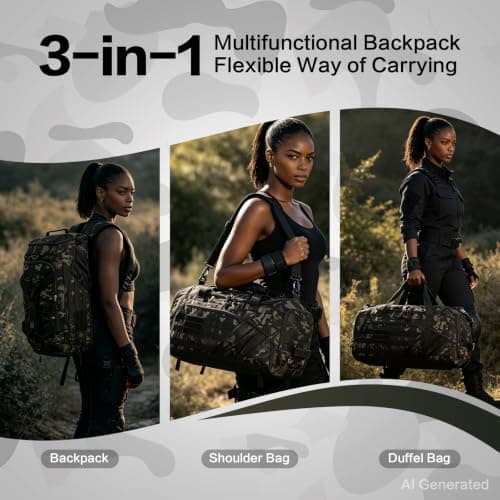 3-in-1 Travel Duffel Bag Backpack for Men Women 45L Tactical Gym Duffle & Sports Holdall Bag with Shoe Compartment & Wet Pocket Carry on Weekend Overnight Bags for Traveling Hiking, Camo — view 2