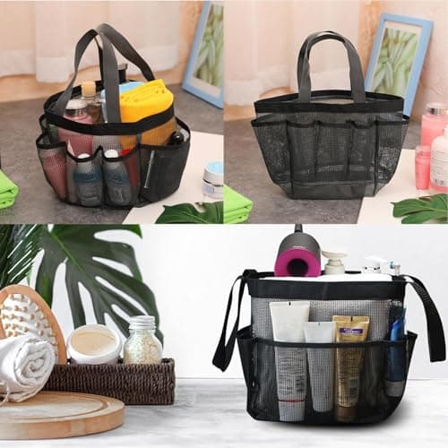 Shower Bag, Portable Mesh Shower Bag, Foldable Quick Dry Beach Bag Mesh, With 8 Pockets For, Suitable For Gyms, Travel, Shower, Swimming, Beaches, And Summer Camps, Etc(Black) — view 6