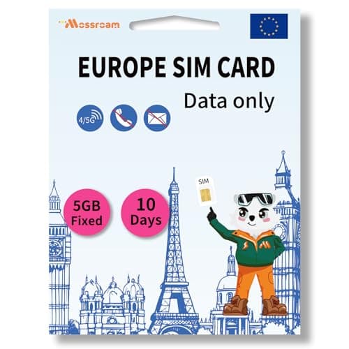 Data SIM Card for Europe Travel 10 Days 5GB Total for Unlocked Phones,Easy Activation 4/5G High-Speed Communication, Coverage of all European countries
