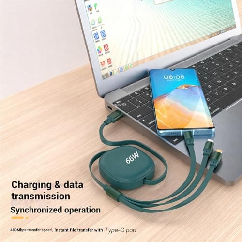 Multi Charger Cable, 66W PD 3 in 1 Retractable Charging Cable Fast Charge with iP/Micro/Type C Port, Multiple USB Cables for Phone Samsung Galaxy Huawei Xiaomi Laptop Tablet PS5 Android -1.2M — view 4