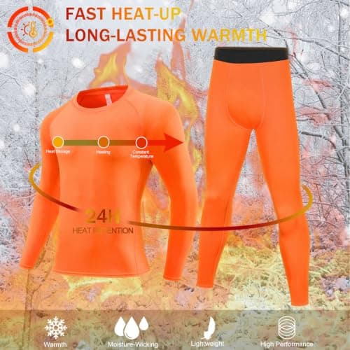 Hotfiary Kids Boys Thermal Base Layer Set Football Skin, Orange, 9-10Y — view 2