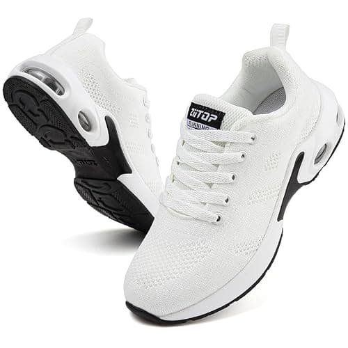 Womens Trainers Running Shoes Air Cushion Arch Support Sneakers Platform Trainers Ladies Walking Shoes Mesh Breathable Lightweight Sport Sneakers Outdoor Gym Athletic Tennis Jogging White