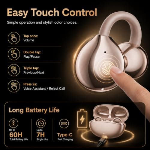 Wireless Open Ear Clip‑on Headphones, Bluetooth 5.4, 48H Playtime, IP55 — view 4
