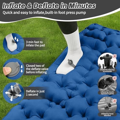 HiiPeak Double Sleeping Pad for Camping - Suede Top Camping Mattress with Pillow, Built-in Foot Pump, Compact Inflatable 2-Person Portable Mat for Backpacking, Hiking, Car Traveling, Beach, Tent — view 6