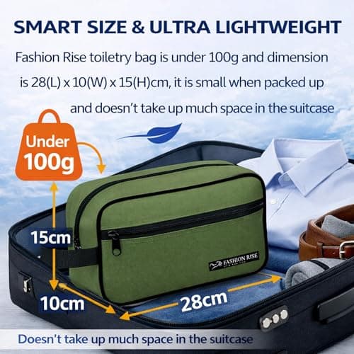 Water-Resistant Toiletry Bag for Men & Women - Lightweight Travel Wash Bag with Multiple Compartments, Compact Dopp Kit Cosmetic Organizer, Durable Nylon Shaving & Makeup Storage Case (Olive Green) — view 5