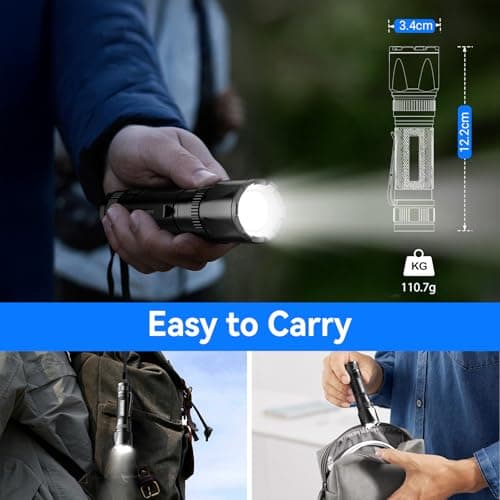 GEARLITE LED Torch Rechargeable, 3500LM Torches LED Super Bright with Clip Adjustable Focus, 3 Lighting Modes Waterproof Small Torch for Power Cuts, Emergency, Camping, Hiking, Outdoor — view 5