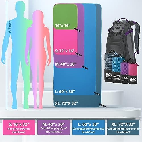 BOGI 4 Pack Microfibre Travel Towel, Quick Dry, Soft Lightweight Gym Towel, Super Absorbent & Ultra Compact Camping Towel for Beach Sports Swimming Gym Yoga Camping Hiking Swimming Backpacking-X Large — view 3
