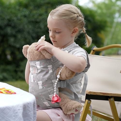 GAGAKU Baby Doll Carrier for Kids, Baby Carrier for Dolls, Reborn Baby Dolls Accessories, Doll Carriers with Adjustable Straps for Little Girls, Grey - Rabbit — view 4