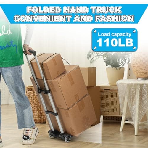 Vsaikeo Small Folding Hand Truck Dolly with 2 Wheels, Lightweight Aluminum Foldable Luggage Cart into Backpack, Collapsible Carts Portable Dolly for Airport Travel Moving — view 6