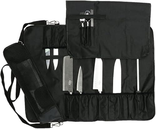 YWYHHM Chef Knife Roll Bag, 17 Slots Chef Knife Bag, Knife Case for Kitchen Camping Knife, Heavy Duty Utility Knife Storage Tote with Shoulder Strap, Tool Gifts Gadgets for Men — view 2