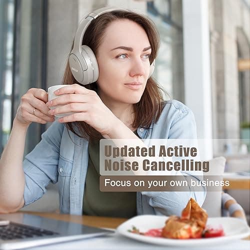 RUNOLIM Hybrid Active Noise Cancelling Headphones, Wireless Over Ear Bluetooth Headphones with Microphone, 100H Playtime, Foldable Wireless Headphones with HiFi Audio, Deep Bass for Home Travel Office — view 2